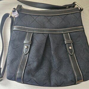 Nine West Womens Black Geometric Adjustable Strap Outer Pockets Crossbody Bag